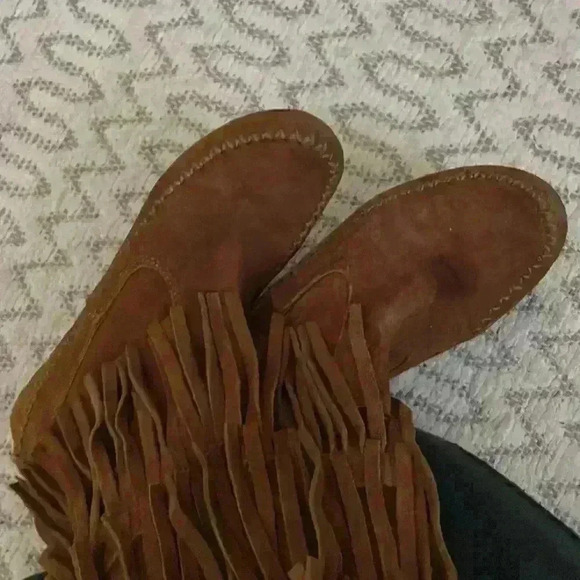 Lc Lauren Conrad Suede Leather Brown Moccasin Fringe Boots Women's Size 7 - Picture 5 of 8